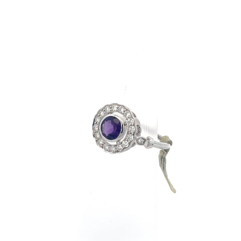 AMY1 - 18KT WG Amethyst & Diamond rub set Ring