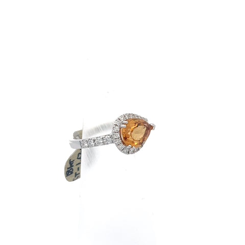 CIT2 - 18KT WG Pear Citrine and Diamond Ring