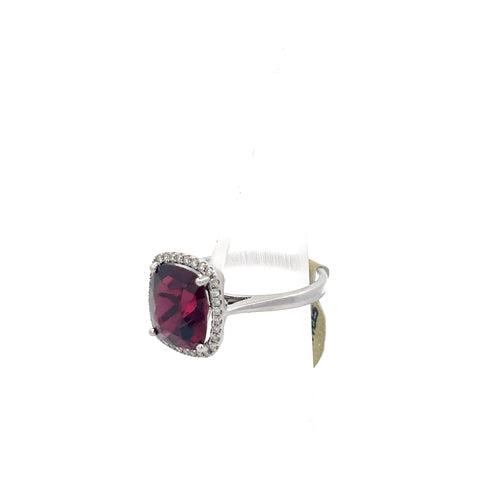 GARN2 - 18KT WG Cusion Rhodolite Garnet Ring