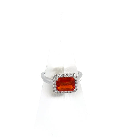 OPL1 - 18KT WG Fire Opal Diamond Halo Ring