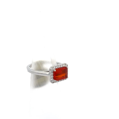 OPL1 - 18KT WG Fire Opal Diamond Halo Ring