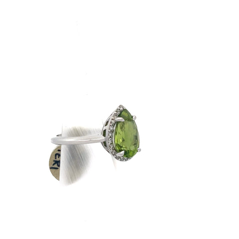 PER1 - 18KT WG Pear Peridot Diamond Halo Ring