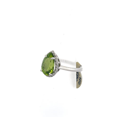 PER1 - 18KT WG Pear Peridot Diamond Halo Ring