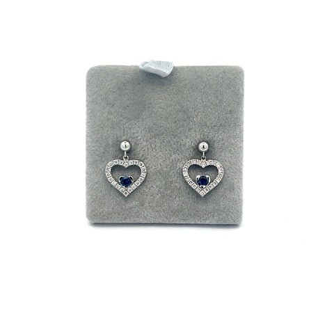 18kt WG Sapphire Heart Diamond drop earrings