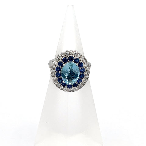 AQUA23- 18kt WG Aqua and Sapphire Diamond Ring