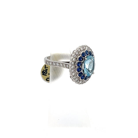 AQUA23- 18kt WG Aqua and Sapphire Diamond Ring