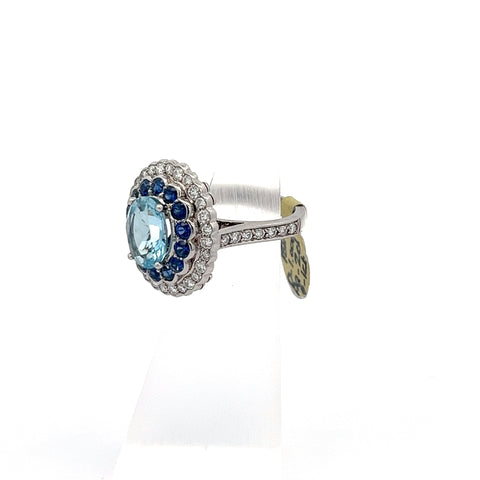 AQUA23- 18kt WG Aqua and Sapphire Diamond Ring