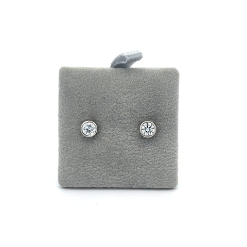 Platinum Round Diamond Rubset Stud Earrings