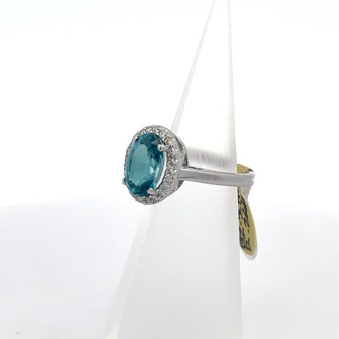 ZIR1 - 18KT WG Oval Blue Zircon Halo Ring