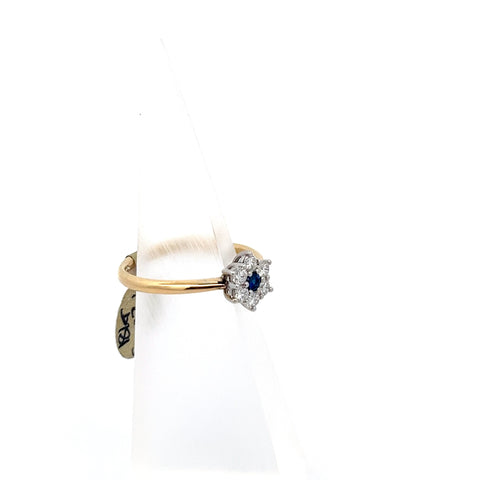 S0167 - 18KT YG/WG Round Sapphire and Diamond Cluster Ring