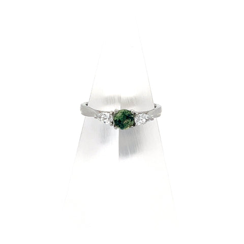 GS0176 - Platinum Round Green Sapphire and Pear Diamond Ring