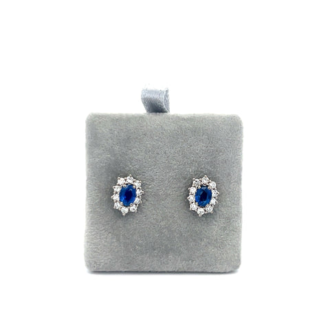 18KT WG Oval Sapphire Cluster Earrings