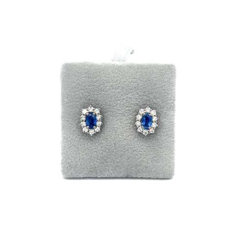 18KT WG Oval Sapphire Cluster Earrings