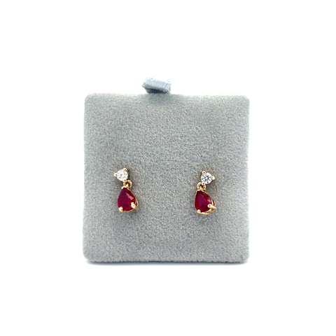 18KT YG Pear Drop Ruby Earrings