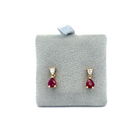 18KT YG Pear Drop Ruby Earrings