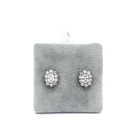 18KT WG Oval Diamond Cluster Earrings