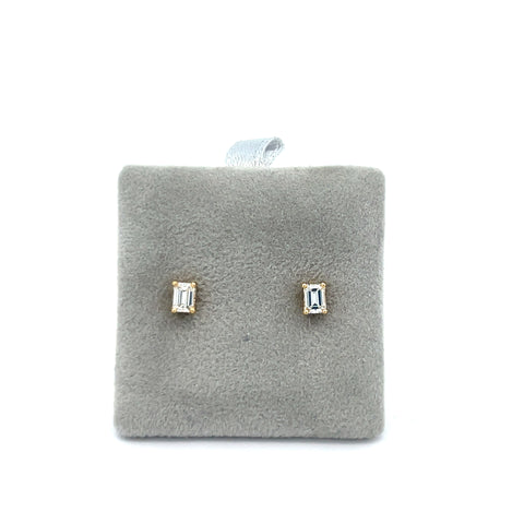 18KT YG Emerald Cut Diamond Stud Earrings with Hidden Halo