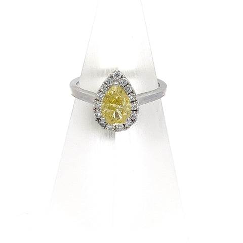 40464 - 18KT WG Pear Natural Fancy Yellow Diamond Ring