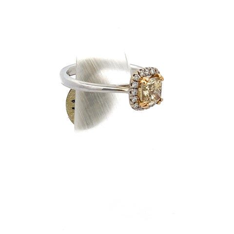 40143 - 18KT WG Natural Fancy Yellow Cushion Diamond Ring