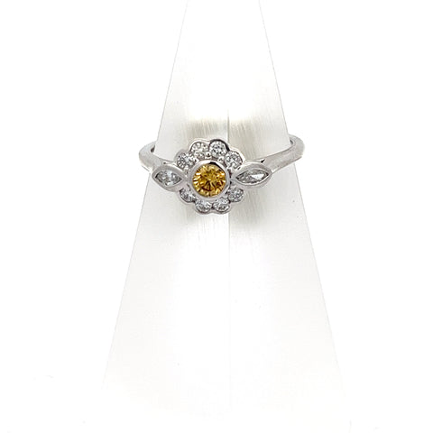 40142 - 18KT WG Round Natural Fancy Vivid Yellow Diamond Flower Ring