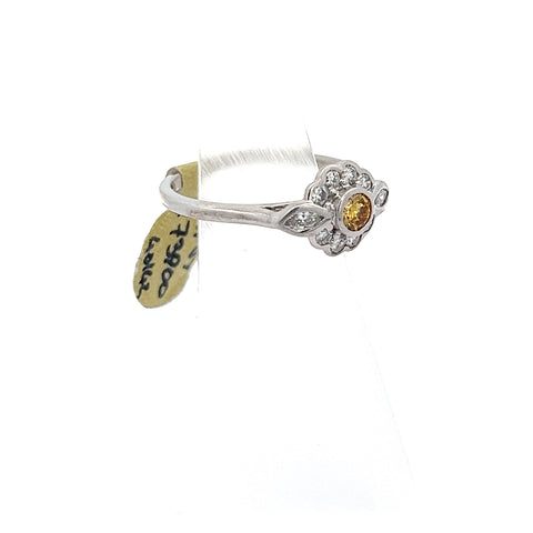 40142 - 18KT WG Round Natural Fancy Vivid Yellow Diamond Flower Ring