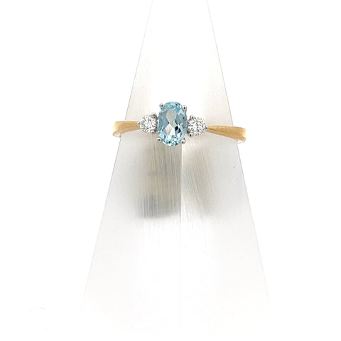 AQUA24 - 18KT YG/WG Oval Three Stone Aqua and Diamond Ring