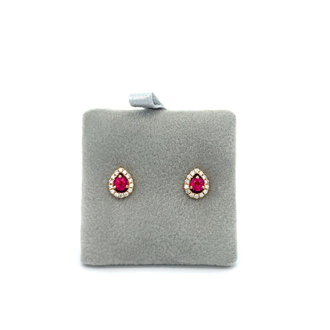 18kt YG Round Ruby Halo Earrings