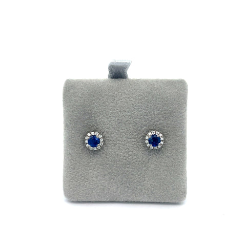 18kt WG Round Sapphire Halo Stud Earrings