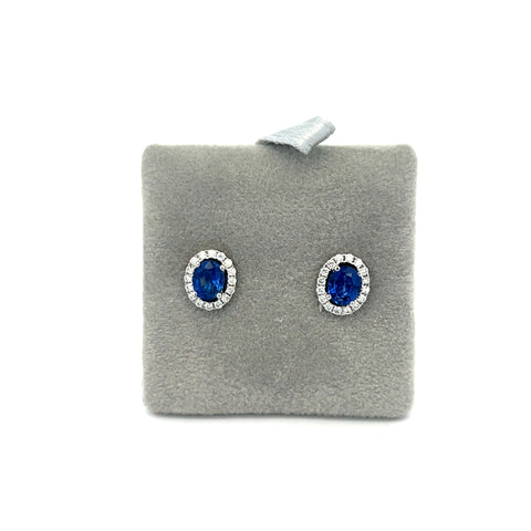 18kt WG Oval Sapphire Halo Earrings