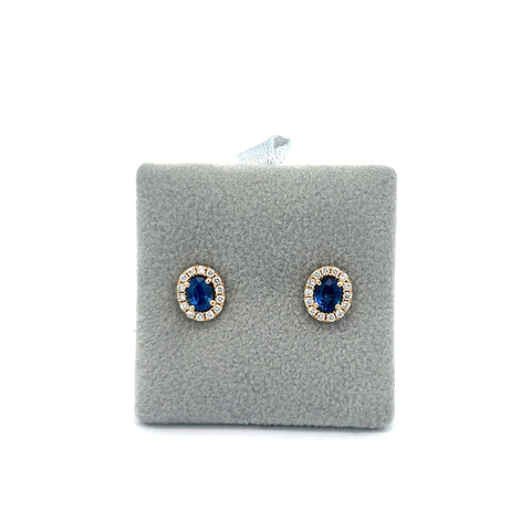 18kt YG Oval Sapphire Halo Earrings