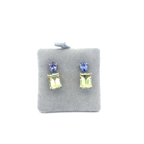 18kt WG Tanzanite and Yellow Beryl Earrings