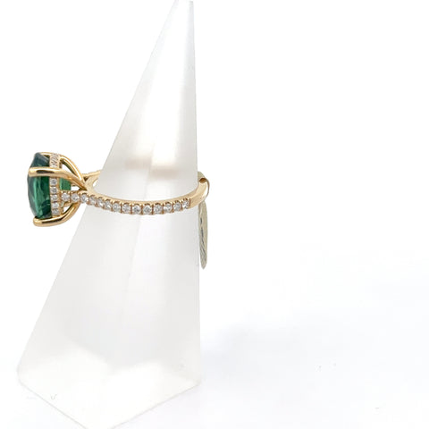 TOURM39 - 18kt YG Oval Tourmaline Hidden Halo Ring