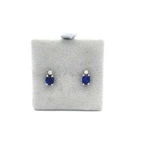 18kt WG Oval Sapphire and Diamond Earrings