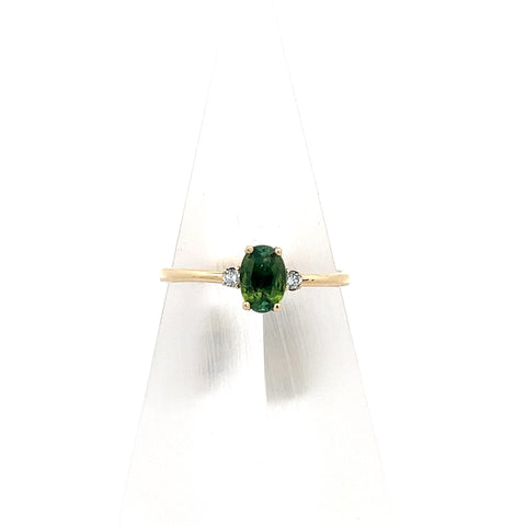 TOURM48 -  18kt YG Green Oval Tourmaline and Diamond Ring