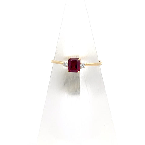 R0151 - 18kt YG Octagonal Ruby and Diamond Ring