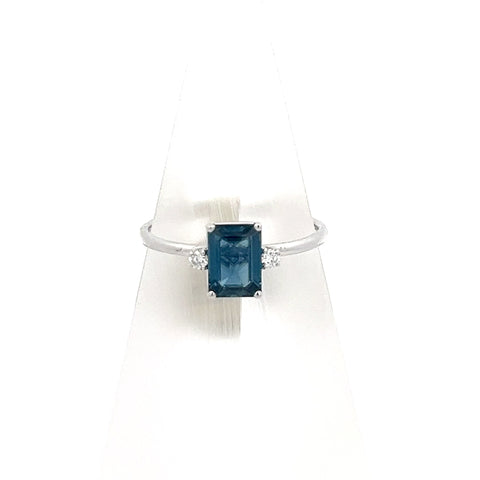 S0199 - 18kt WG Octagonal Blue Sapphire and Diamond Ring