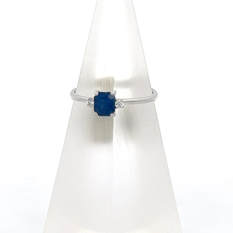 S0200 - 18kt WG Octagonal Blue Sapphire and Diamond Ring
