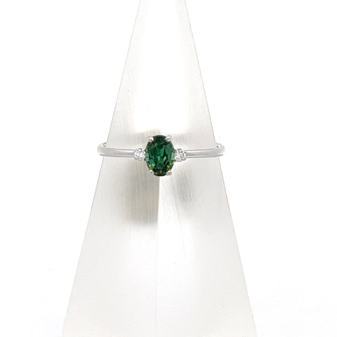 TOURM49 - 18kt WG Oval Green Tourmaline and Diamond Ring