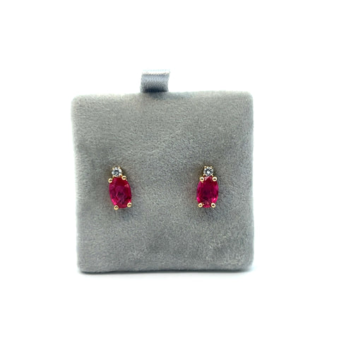 18kt YG Oval Ruby and Diamond Stud Earrings