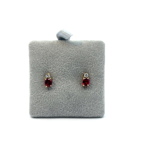 18kt YG Oval Ruby and Diamond Stud Earrings