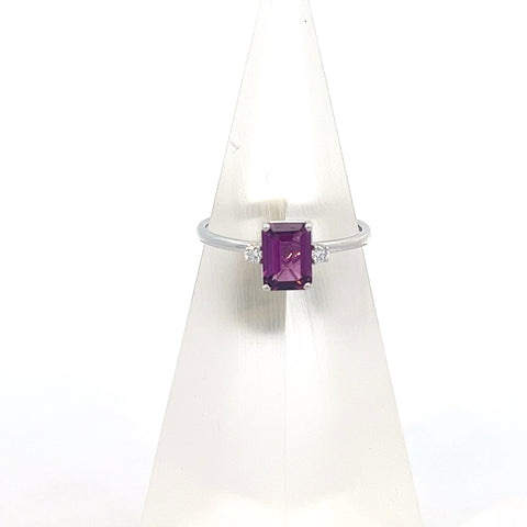 GARN4 - 18kt WG Octagonal Purple Garnet and Diamond Ring