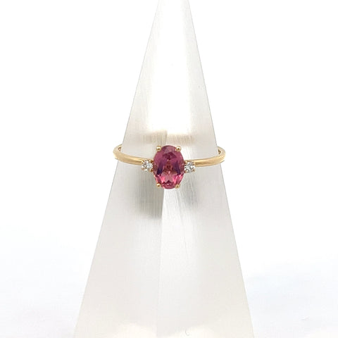 TOURM50 - 18kt YG Oval Pink Tourmaline and Diamond Ring