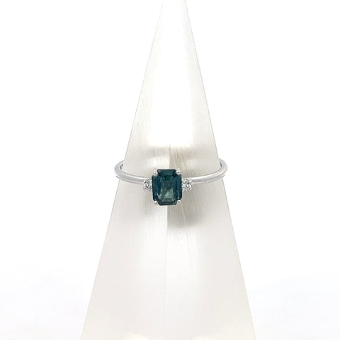TS0201 - 18kt WG Octagonal Teal Sapphire and Diamond Ring