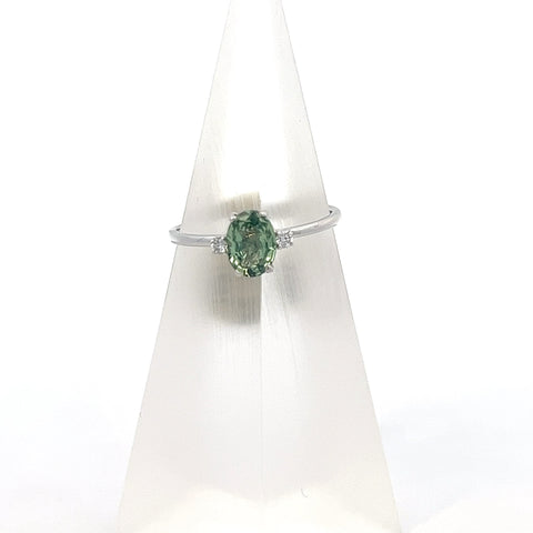 GS0202 - 18kt WG Oval Green Sapphire and Diamond Ring
