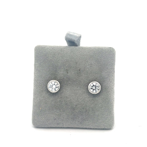 Plat Round Rubset Diamond Stud Earrings