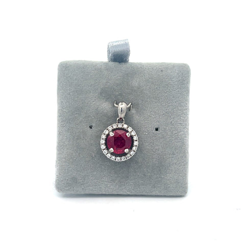 18kt WG Round Ruby Halo Pendant