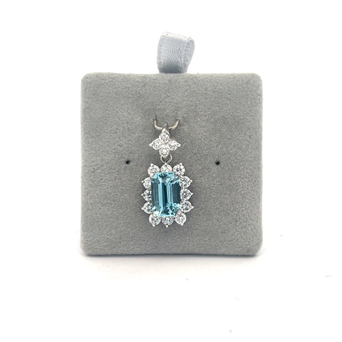 18kt WG Octagonal Aquamarine and Diamond Fancy Pendant