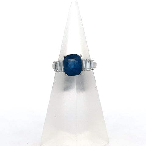S0204 - Platinum900 Cushion Sapphire and Baguette Diamonds