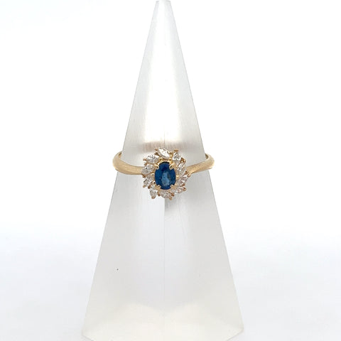 S0203 - 18kt YG Blue Oval Sapphire with Marquise Diamond Halo