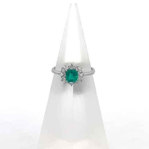 E0188 - Plat900 Square Octagonal Emerald with Fancy Halo